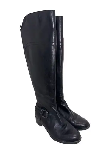 Audrey Brooke  Black Leather Knee-High Riding Boots Buckle Detail 8.5 New Preppy