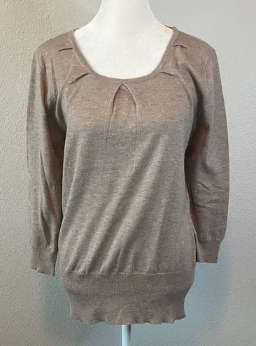 New York & Co Scoopneck 3/4 Sleeve Lightweight Sweater Beige Size Large Tan