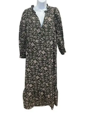 The Nines by Hatch Gray Floral Maxi Maternity Dress Large Ruffle Collar Size undefined