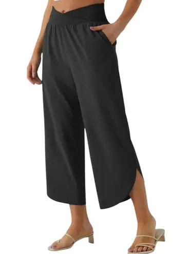 Halara Black Breezeful High Waisted Crossover Side Pocket Resort Pants Large NEW