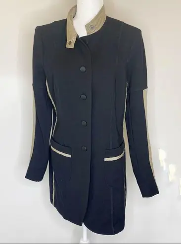 Airfield Button Down Long Sleeve Black Jacket Khaki Satin Trim M Size M