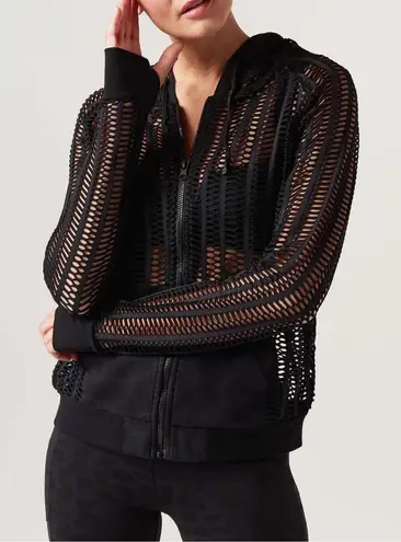 BLANC NOIR Linear Mesh Front Zip Hoodie Jacket in Black Women's Size L Size L