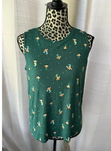 Women Celebrate Together Green St. Patrick Day Leprechaun Print L Tank Top RB Size L