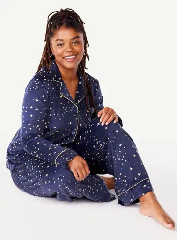 Joyspun Navy Stars Velour Pajama Set Top & Pants Plus Size 3X 22W 24W Blue