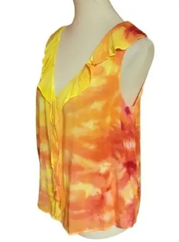 Bright tie dye plunging summer blouse Orange Size M