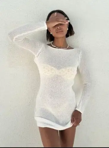 NWT Rumored Sweet Talker Mini Dress Slub White Cozy Open Back Short Party Size L Size L