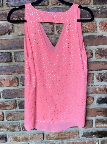 Cooper and Ella  Coral Pink Gold Polka Dot Keyhole Sleeveless Blouse Women's Small