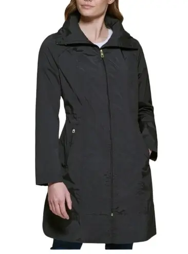 Cole Haan  Packable Raincoat Hooded Zip Pocket Drawstring Waist Gorpcore Black XS