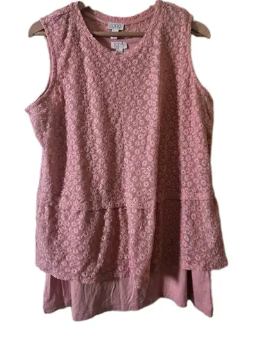 LOGO By Lori Goldstein LOGO Lori Goldstein Coral Pink Embroidered Peplum Top Tank Set Large