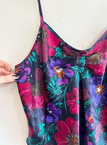 80s Jewel Tone Floral Camisole Sleep Set M/L Black Size L