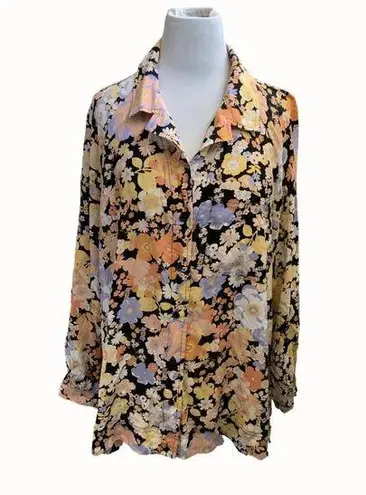 Rachel Zoe  long sleeve colorful oversized floral collared blouse NEW large