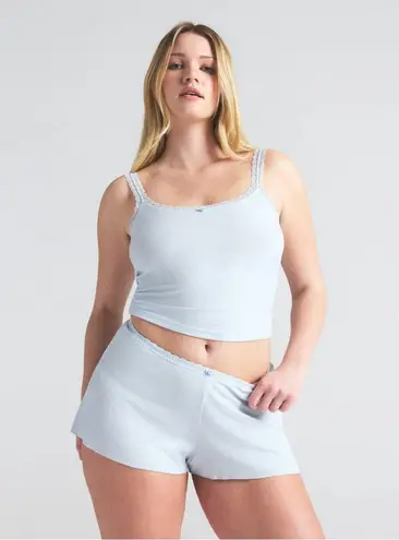 SKIMS Soft Lounge Lace Trim Ribbed Camisole Cami Shirt in Mineral Blue