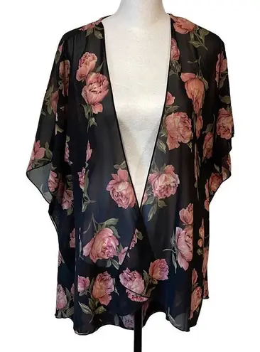 Live 4 Truth . Sheer Kimono/Duster. Size Small Black w/roses. Polyester. - Image 1