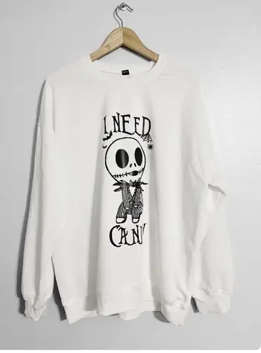 Jack Skellington I Need Candy Halloween Sweatshirt White Size L