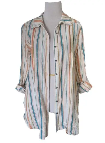 Aratta Silent Journey Embroidered Back Stripe Button Down Top | Small