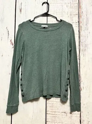 Beyond Yoga Your Line Buttoned Boxy Rib Pullover Teal Long Sleeve - Size Small - Image 1