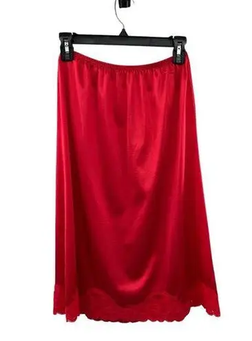 Vanity Fair Vintage Half Slip Red Nylon Lace Trim Womens M 26" USA