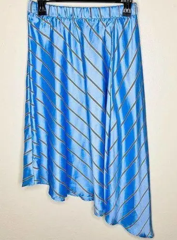 EXPRESS NWT  Asymmetrical Skirt SMALL Blue Striped Satin High Waist Elastic Waist