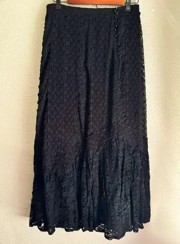 Double D Ranch Wear Black Eyelet & Lace Western Prairie Broom Maxi Skirt S
