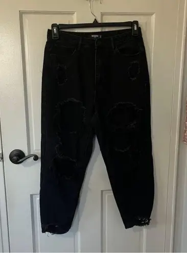 Missguided  petite black distressed mom jeans