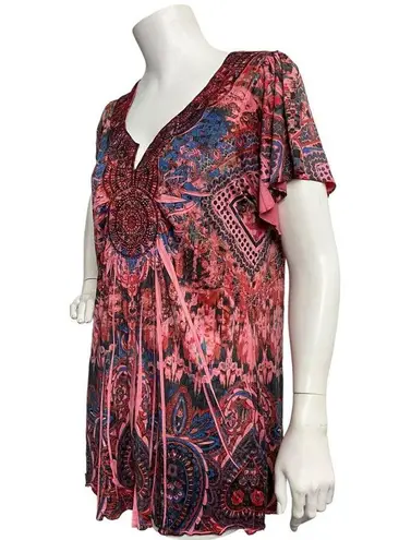 Covington Women's Cherry Missy Sublimation Top Blouse Size L NWT Artsy Print