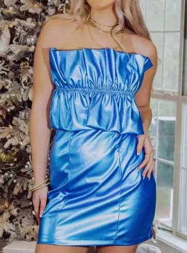 Glam Metallic Blue Ruffle Top Dress