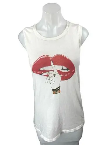 Lauren Moshi Ashlin White Red Lips Graphic Print Sleeveless Cami Tank Top Size L