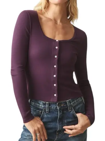NWOT American Giant Luxe Rib Square Neck Cardigan Italian Plum Sweater Sz Small Purple