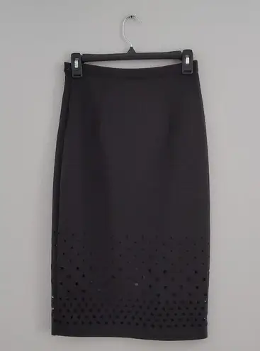 Spense Black Midi Laser Cutout Pencil Skirt S