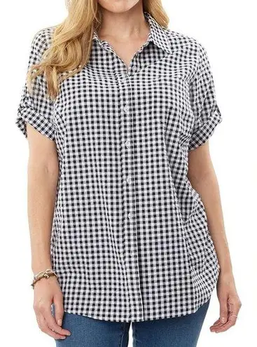 Woman Within Women’s 2X Black Gingham Short Sleeve Button Down Shirt