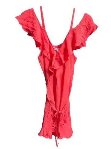 Cupcakes and Cashmere Morena Ruffle Wrap Dress Hot Coral Pink Size 8
