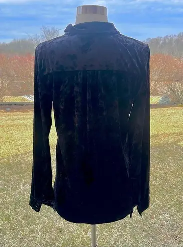 BELLE by KIM GRAVEL Womens Black Velvet Big Pocketed Long Sleeve Button Shirt Size XXS