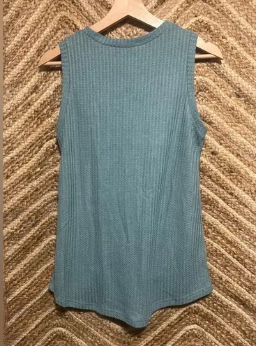 IWOLLENCE Women's Sleeveless Twist Knot Waffle Knit Teal Tank Top,Size S,NWT Blue