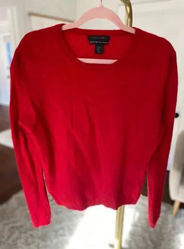 Tahari Cashmere Red Crewneck Sweater XL Old Money Festive Holiday Pure Luxe