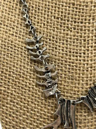 T Rex Dinosaur Articulated Necklace Silver Tone Skeleton Adjustable 19"