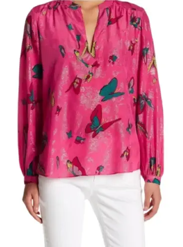 Calypso St. Barth Mostlina Silk Blouse Butterfly Pink Gold XS