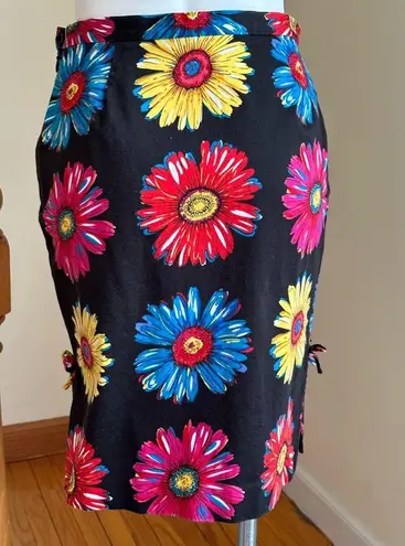 City Silk Midi Black W Red Pink Blue Yellow Sun Flowers SZ 6 Damage Last…