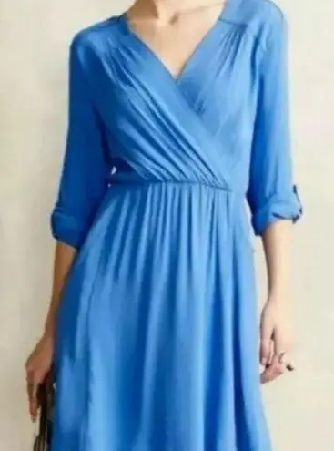 Maeve Anthropologie  Lene Faux Wrap Dress in Azure Blue