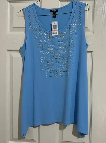 Alfani  Woman Blue Silver / Gunmetal Embellished Sleeveless Tank Plus Sz 2X NWT