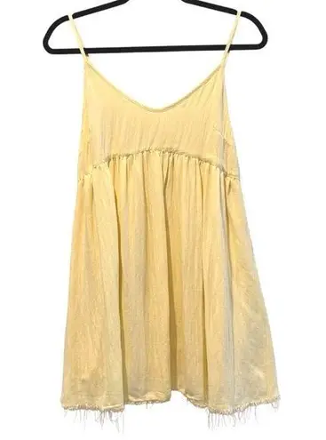 Cloud Ten Babydoll Mini Dress Frayed Hem Linen Blend Summer Yellow Size Medium