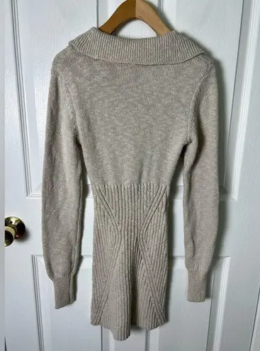 Free People  Cotton Blend Tan Mont Blanc Long Sleeve Mini Sweater Dress XS