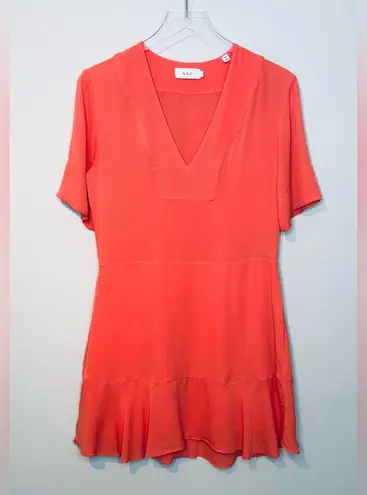 ALC Frank A.L.C. Delaney Salmon Coral Pink Peach Silk Plunge V-Neck Mini Dress Size 0