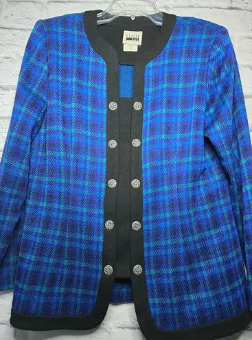 Leslie Fay Vintage plaid gingham blazer jacket blue office career size 12.