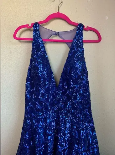 JVN by Jovani 60641 Royal Blue V-Neck Sequined Taffeta Ball Gown Prom Dress 8