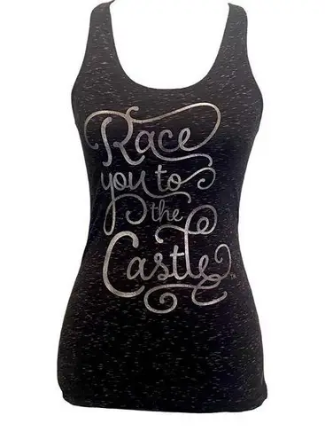 RAW THREADS Race You To The Castle Navy Racerback Graphic Race Tank Top XS Blue
