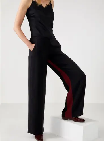 PURE COLLECTION Wide Leg High Rise Contrast Stripe Black Maroon Trousers Size 6