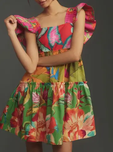 Farm Rio Foliage Mix Cotton Mini Dress, Size XS