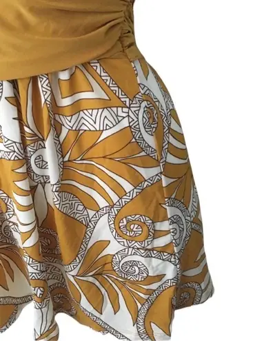 Come Como ❁ Printed Plunging V Neck Tunic Cami Tank ❁ Goldenrod + Ivory ❁ Large