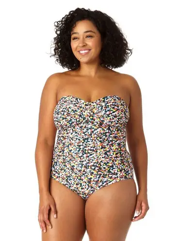 Anne cole Twist Front Shirred Confetti Multicolor One Piece Swimsuit Plus 22W