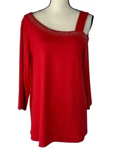 JM Collection 0X-Large Sweater Embellished Scoop Neck 3/4 Sleeve Cold-Shoulder